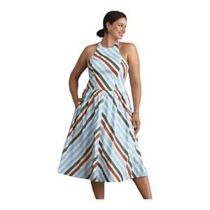 Anthropologie Maeve Womens size XL Striped Coastal Beachy Halter Midi Sundress